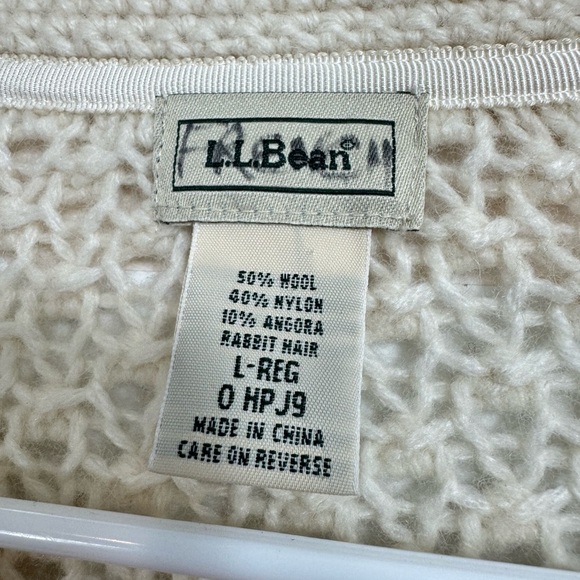 LL Bean Size Large Ivory Open Knit Cardigan Sweater Wool Angora Textured - Picture 3 of 6